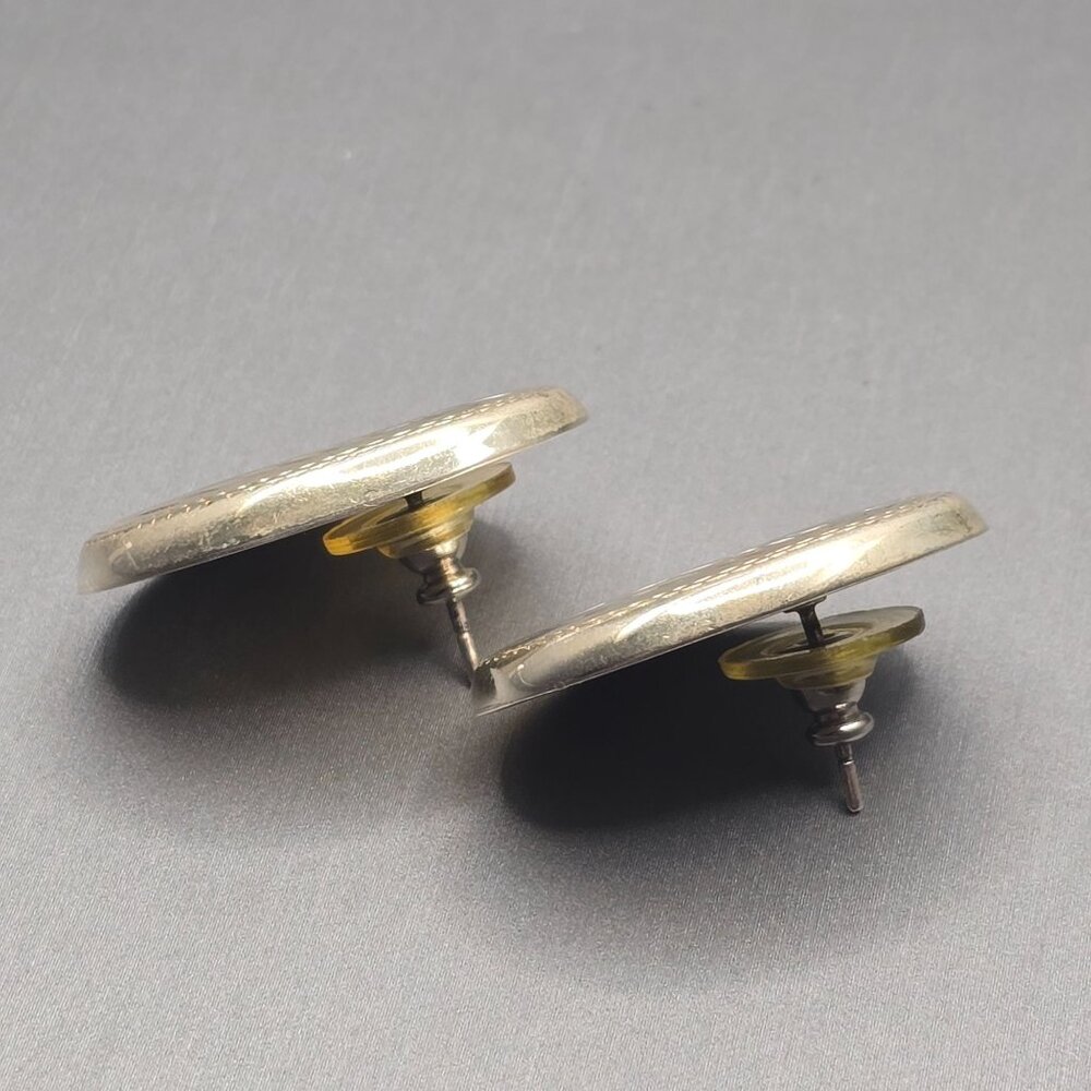 VTG Sterling Silver Floral Stud Earrings 1.25" Hollow Oval Signed FG 8.11g - Picture 2 of 10